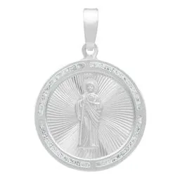 Dije Medalla San Judas Tadeo Plata .925 Diamantado con Zirconias - Imagen 1