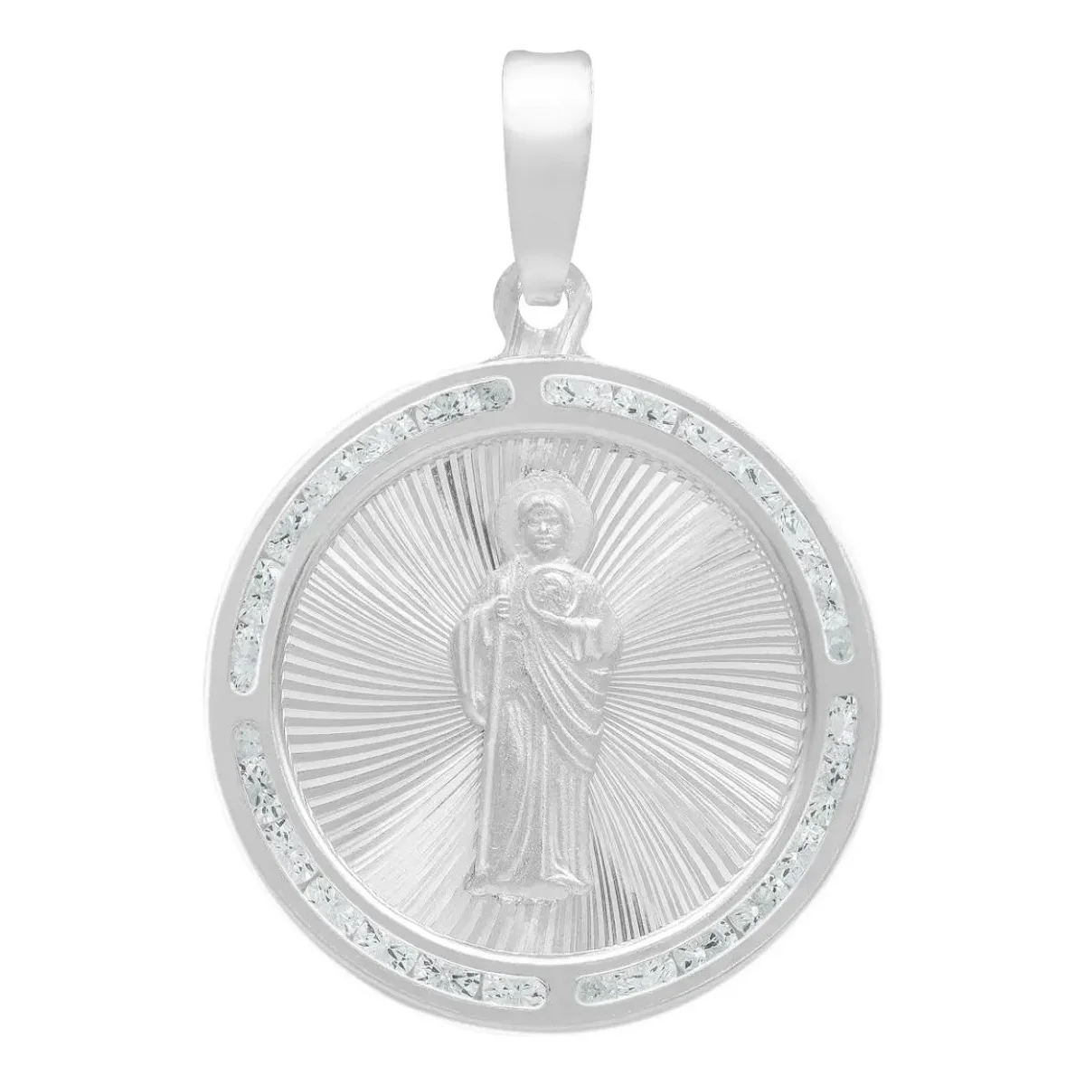 Dije Medalla San Judas Tadeo de Plata .925 diamantado con zirconias - Joyaris joyería fina mexicana religiosa