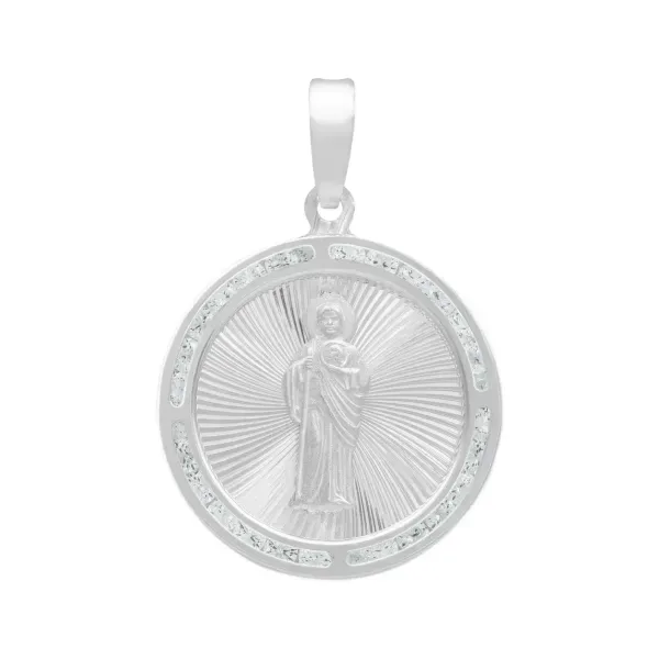 Dije Medalla San Judas Tadeo Plata .925 Diamantado con Zirconias - Imagen 1