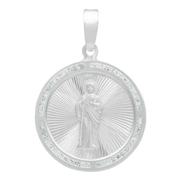 Dije Medalla San Judas Tadeo Plata .925 Diamantado con Zirconias - Imagen 1