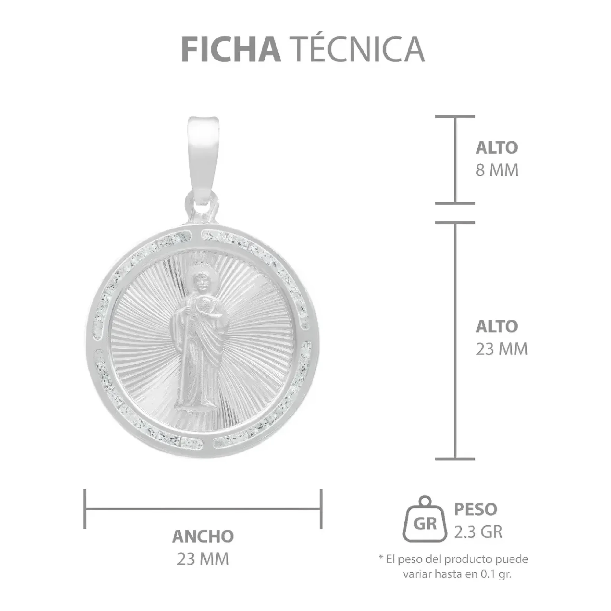 Dije Medalla San Judas Tadeo Plata .925 Diamantado con Zirconias - Imagen 7