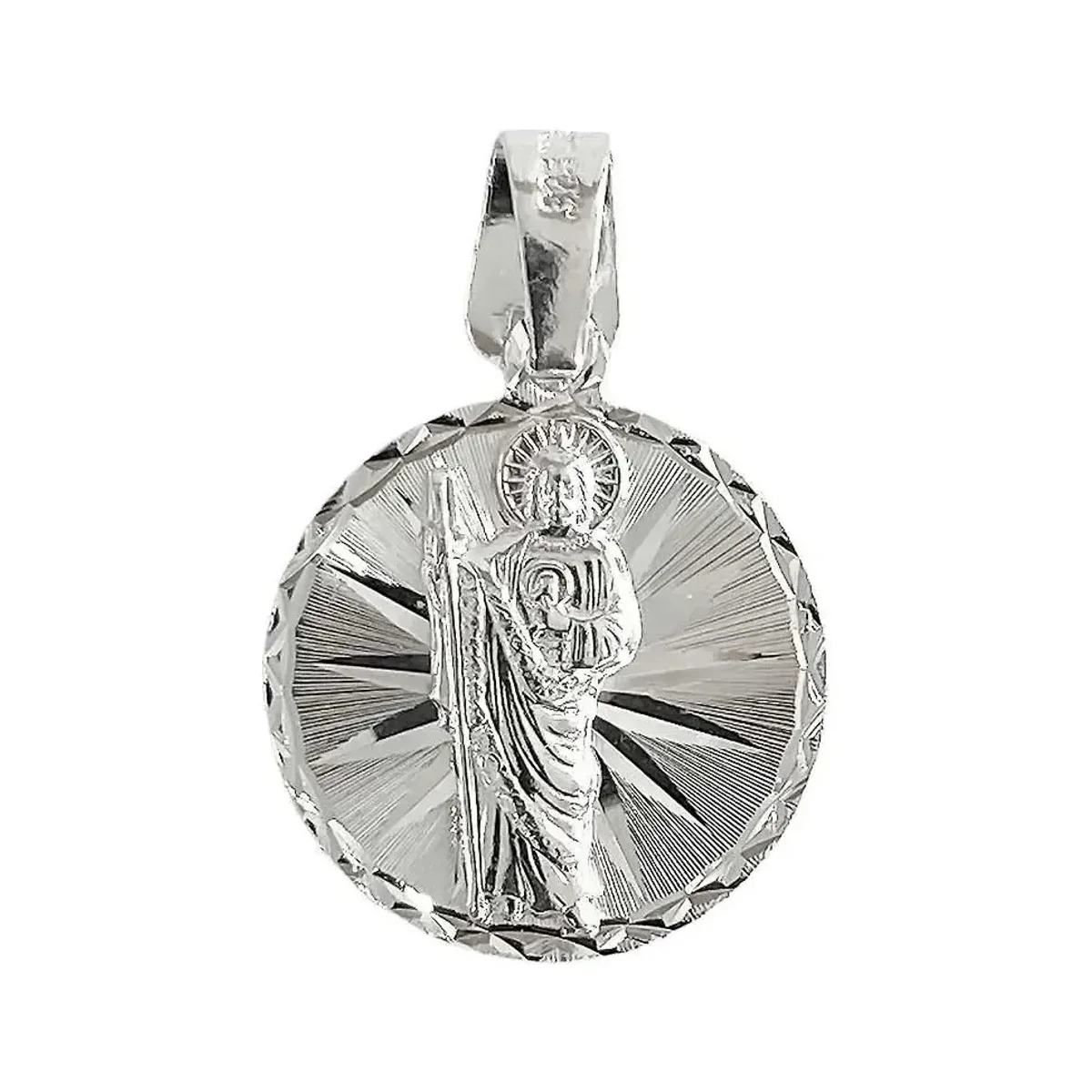 Dije medalla San Judas Tadeo Plata .925 diamantado, joyería religiosa mexicana. Amuleto de protección con brillo.