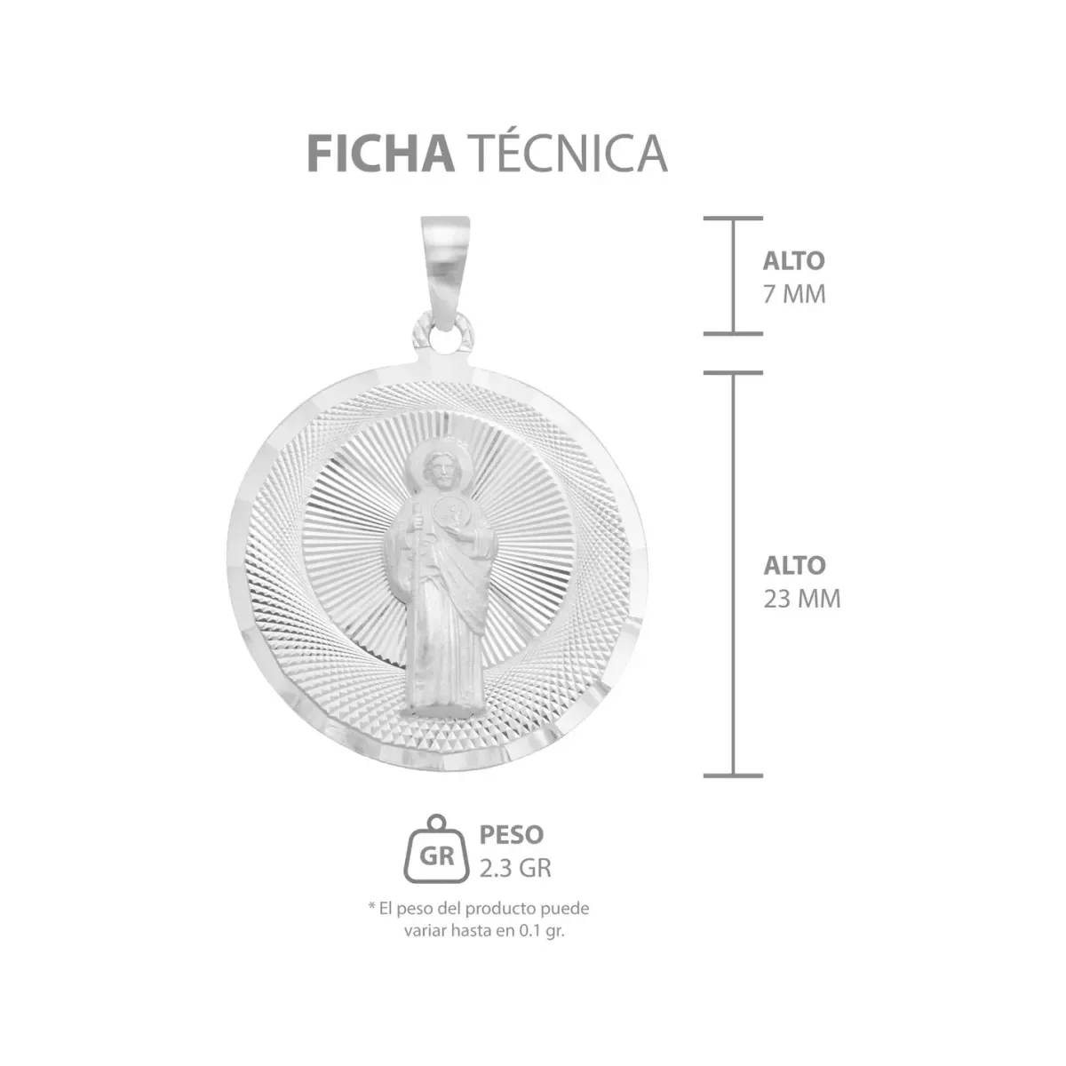Dije Medalla San Judas Tadeo de Plata .925 Diamantado 10 mm - Imagen 6