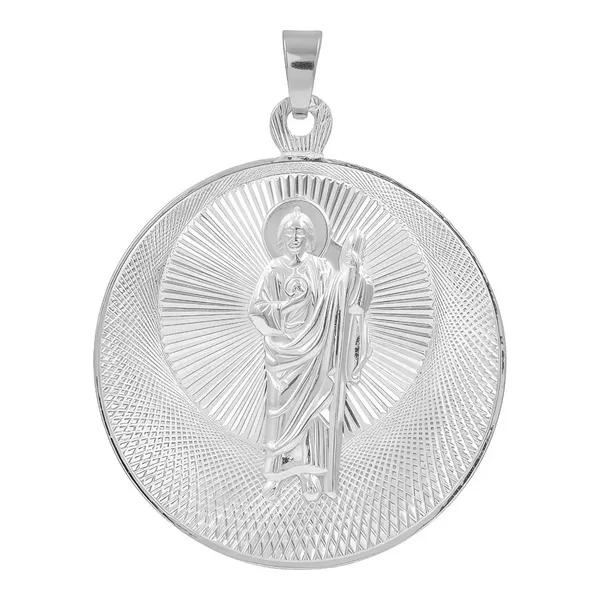Dije Medalla San Judas Tadeo Plata 925 Diamantado Religioso - Imagen 1