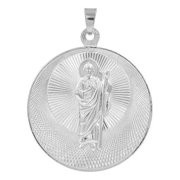 Dije Medalla San Judas Tadeo Plata 925 Diamantado Religioso - Imagen 1