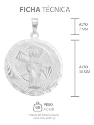 Dije Medalla San Judas Tadeo Plata 925 Diseño Diamantado Redondo - Imagen 6