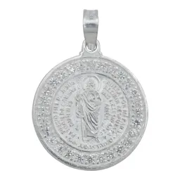 Dije Medalla San Judas Tadeo Plata 925 Doble Vista con Zirconia - Imagen 1