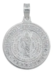 Dije Medalla San Judas Tadeo Plata 925 Doble Vista con Zirconia - Imagen 1