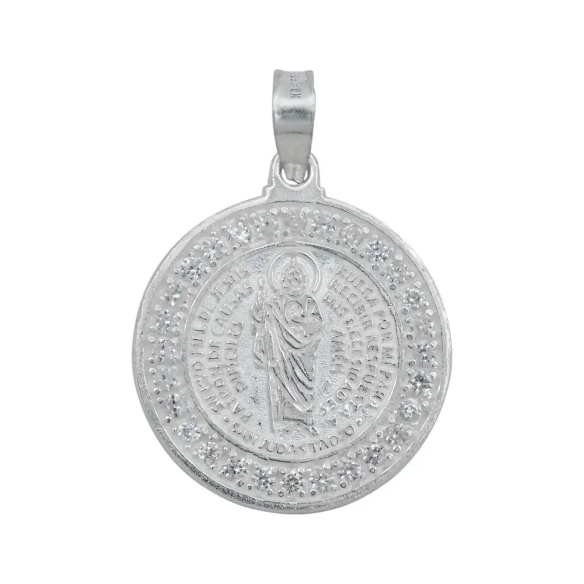 Dije Medalla San Judas Tadeo Plata 925 doble vista con Zirconia brillante, colgante de plata para mujer, joyería de protecció