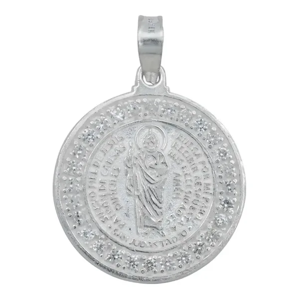 Dije Medalla San Judas Tadeo Plata 925 Doble Vista con Zirconia - Imagen 1