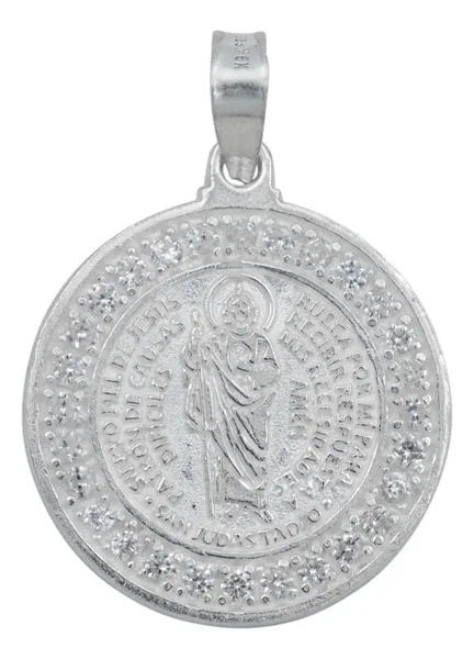 Dije Medalla San Judas Tadeo Plata 925 Doble Vista con Zirconia - Imagen 1