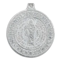 Dije Medalla San Judas Tadeo Plata 925 Doble Vista con Zirconia - Imagen 2