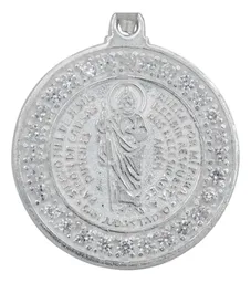 Dije Medalla San Judas Tadeo Plata 925 Doble Vista con Zirconia - Imagen 2