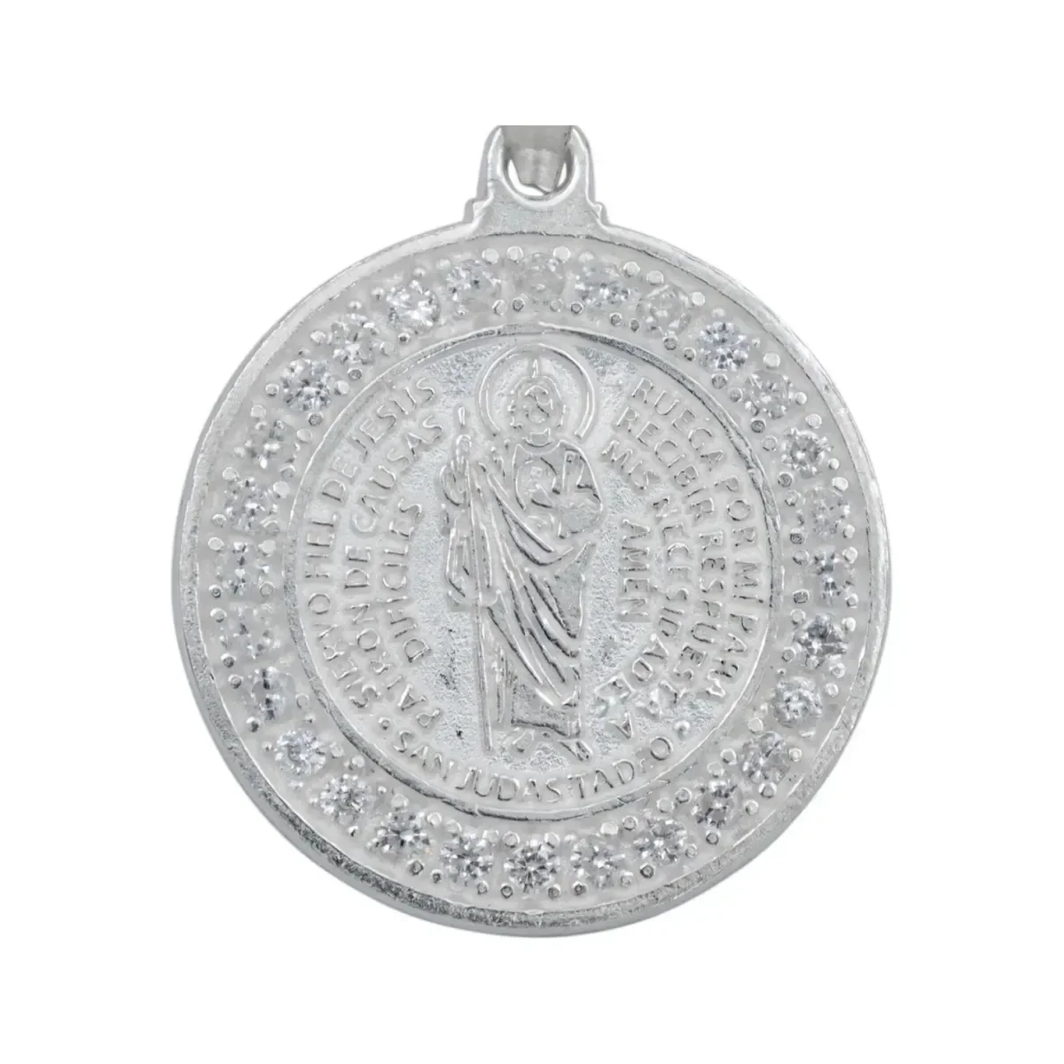 Dije Medalla San Judas Tadeo Plata 925 Doble Vista con Zirconia - Imagen 2
