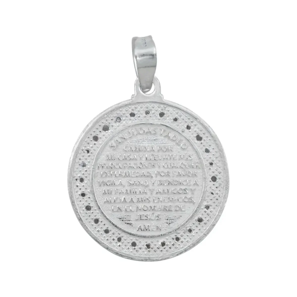 Dije Medalla San Judas Tadeo Plata 925 Doble Vista con Zirconia - Imagen 3