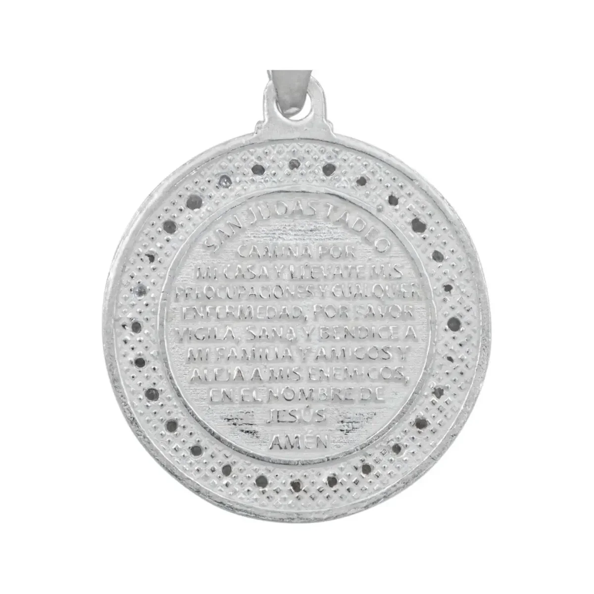 Dije Medalla San Judas Tadeo Plata 925 Doble Vista con Zirconia - Imagen 4
