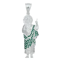 Dije Medalla San Judas Tadeo Plata 925 Grande Zirconia Verde - Imagen 1