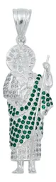 Dije Medalla San Judas Tadeo Plata 925 Grande Zirconia Verde - Imagen 1