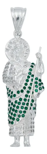 Dije Medalla San Judas Tadeo Plata 925 Grande Zirconia Verde - Imagen 1
