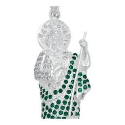 Dije Medalla San Judas Tadeo Plata 925 Grande Zirconia Verde - Imagen 3