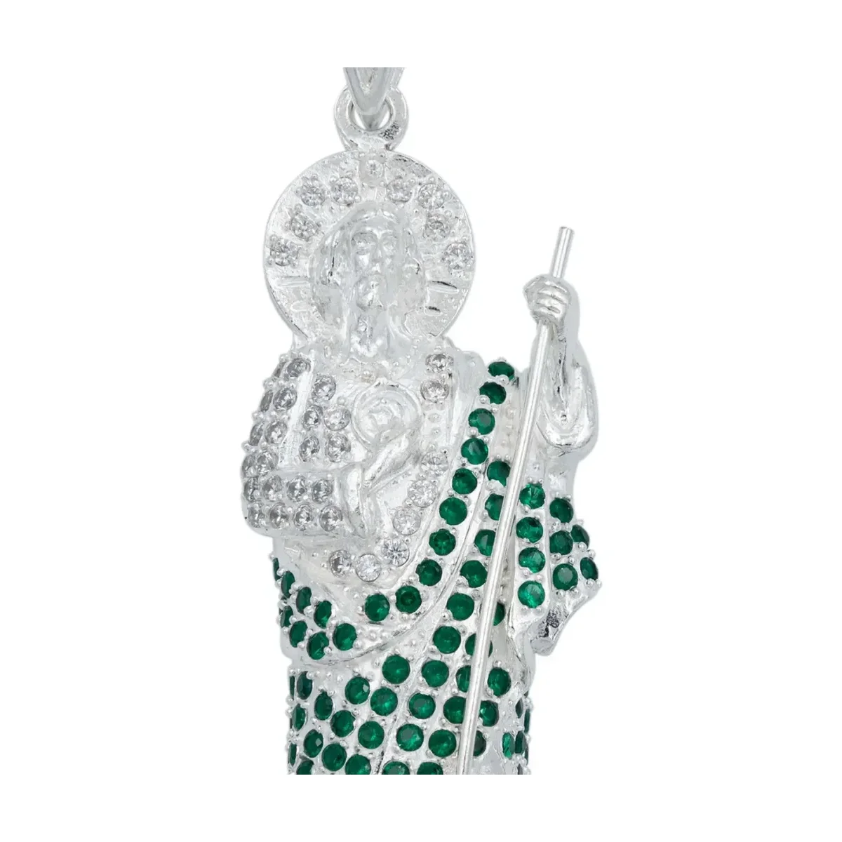 Dije Medalla San Judas Tadeo Plata 925 Grande Zirconia Verde - Imagen 3