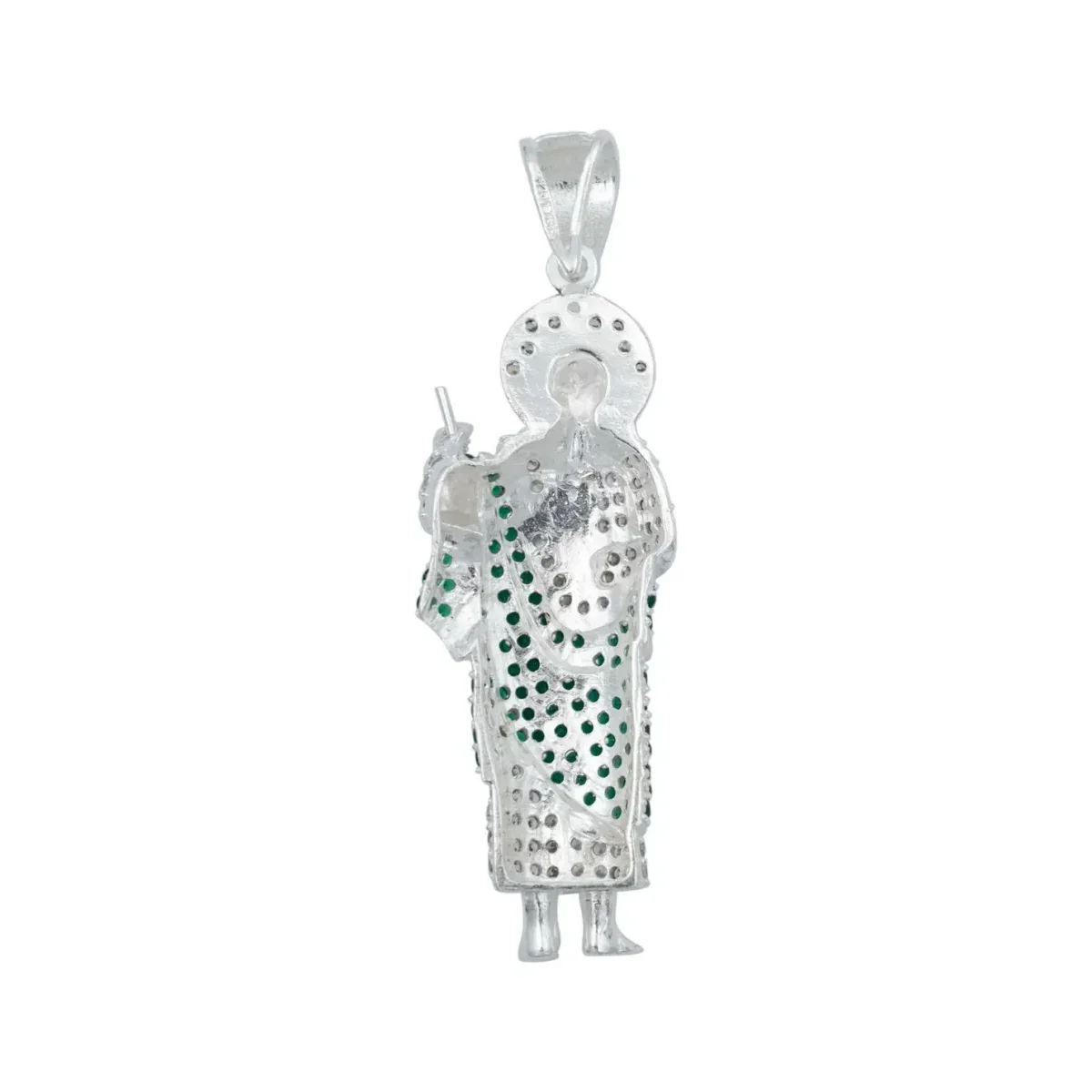 Dije Medalla San Judas Tadeo Plata 925 Grande Zirconia Verde - Imagen 4