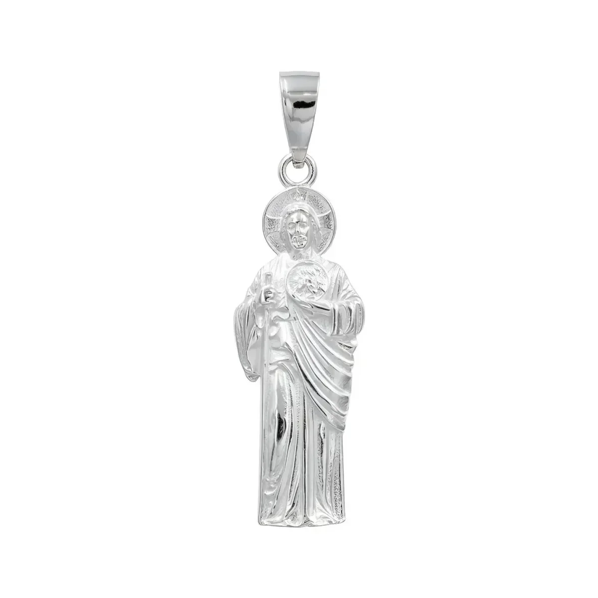 Dije Medalla San Judas Tadeo Plata .925 Liso, joyería católica moderna para hombre, collar de protección plata 925 mexicana.