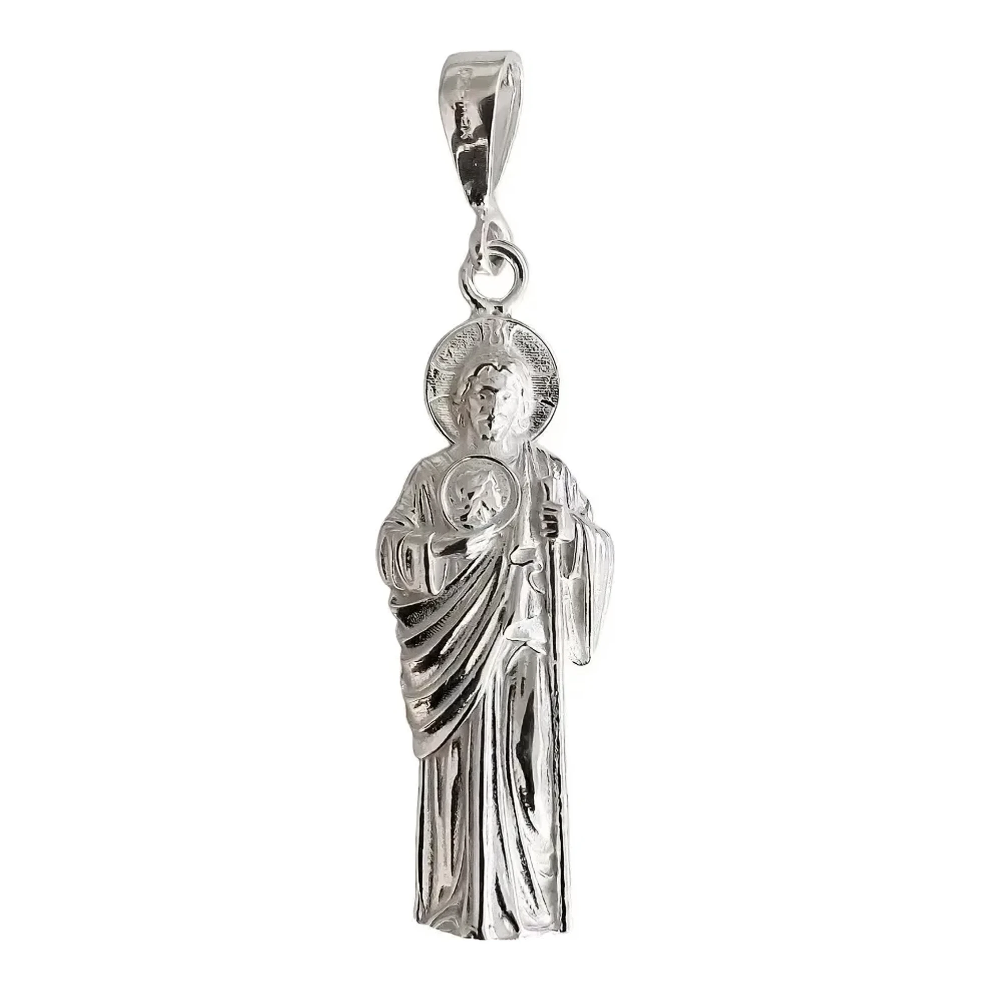 Dije medalla San Judas Tadeo en plata .925 ley mexicana color plata acabado liso unisex con broche de perico Joyaris