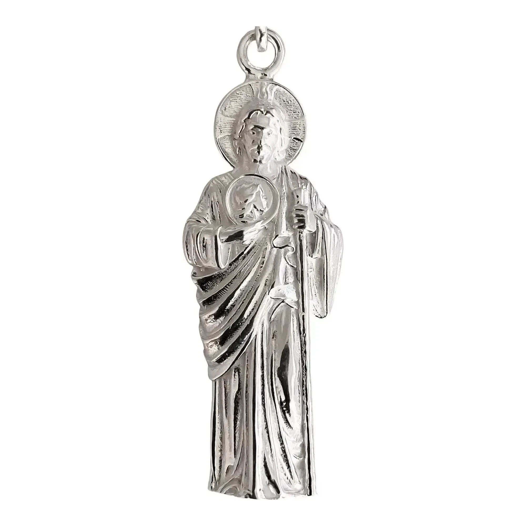 Dije Medalla San Judas Tadeo de Plata .925 Lisa Unisex - Imagen 2