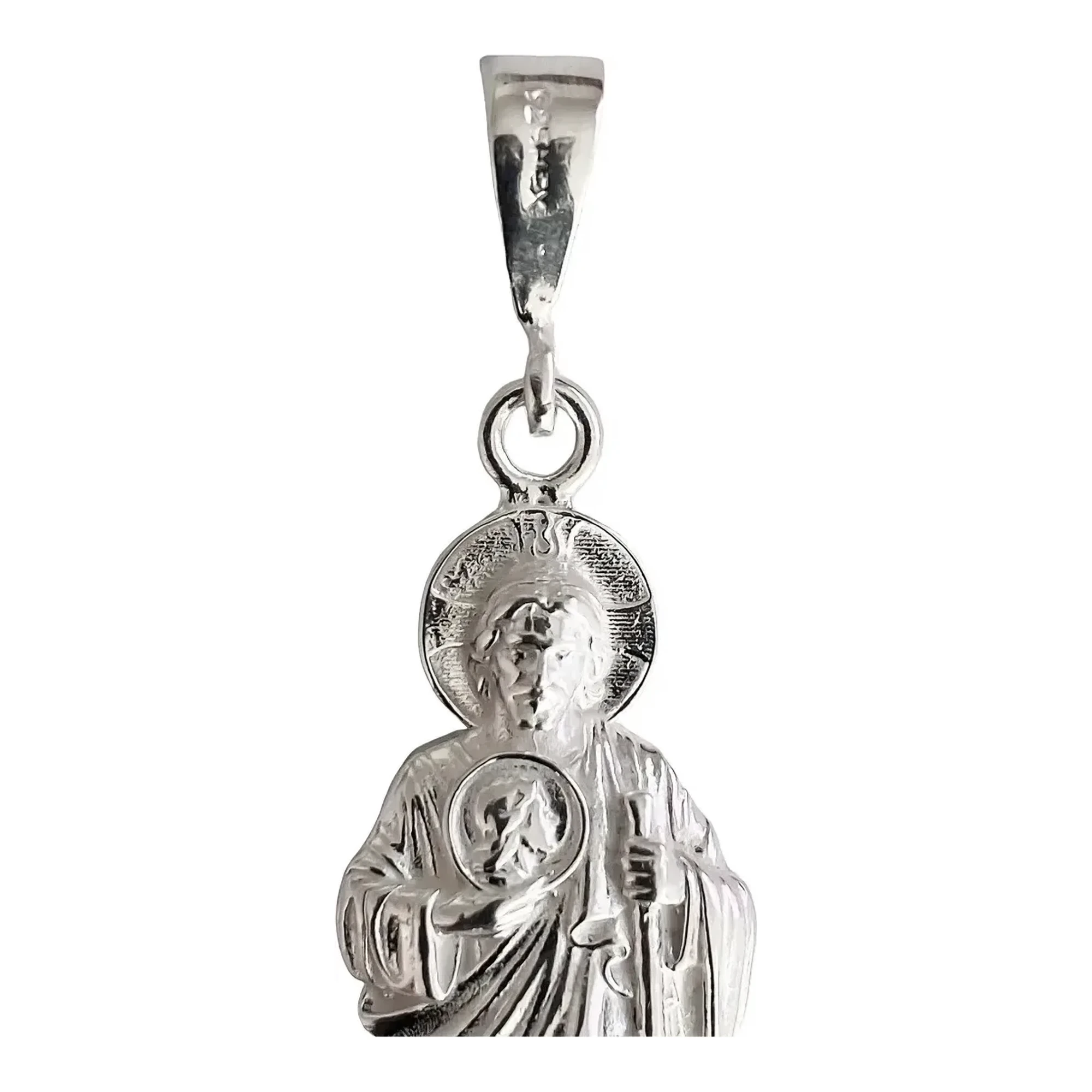 Dije Medalla San Judas Tadeo de Plata .925 Lisa Unisex - Imagen 3