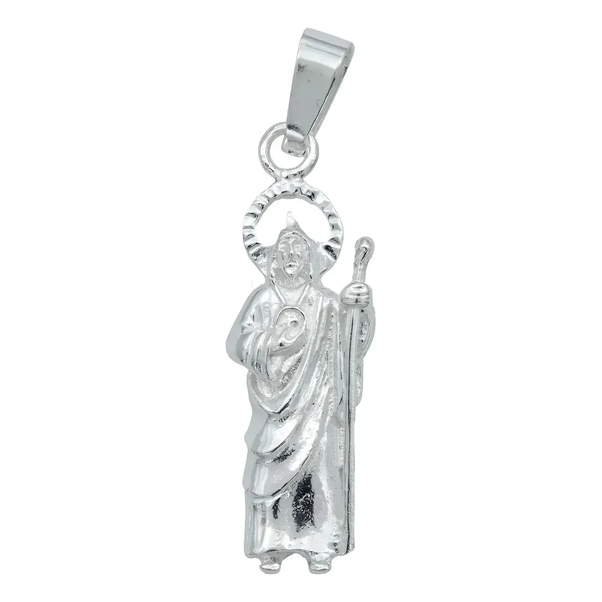 Dije Medalla San Judas Tadeo, colgante de Plata .925 liso y brillante. Joyería religiosa moderna unisex, protección.