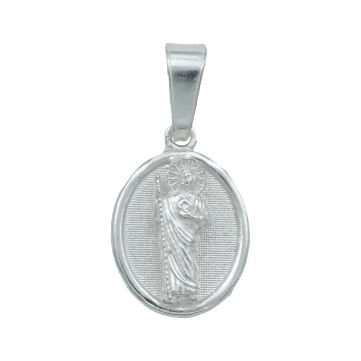Dije Medalla San Judas Tadeo Plata .925, miniatura diamantada brillante. Colgante San Judas con diseño elegante y contemporán