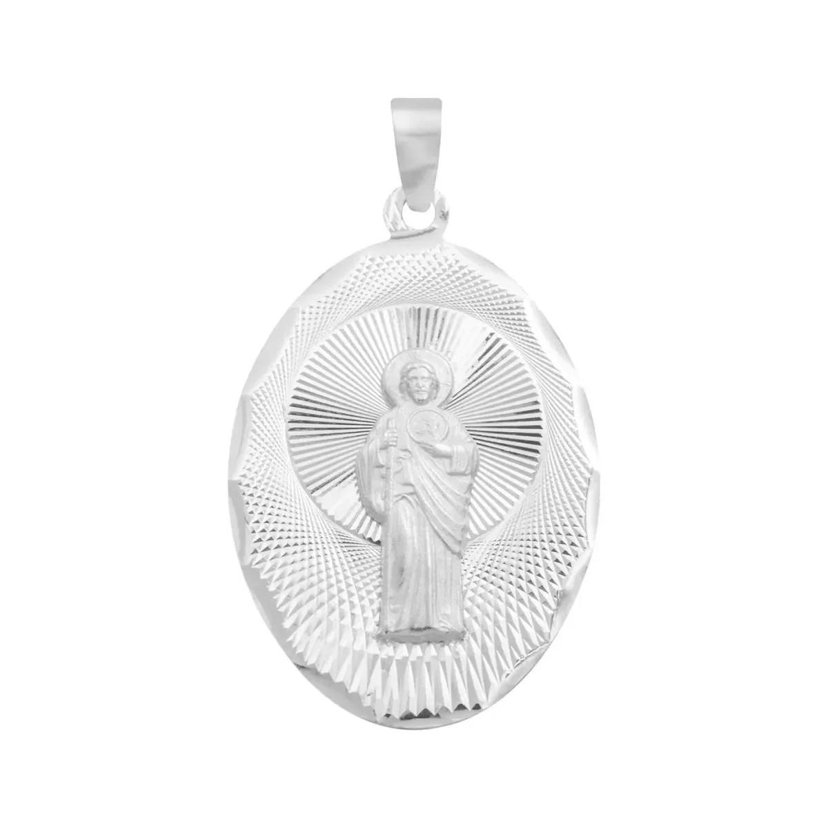 Dije Medalla San Judas Tadeo Plata 925 Ovalada Diamantada - Joyaris joyería fina mexicana