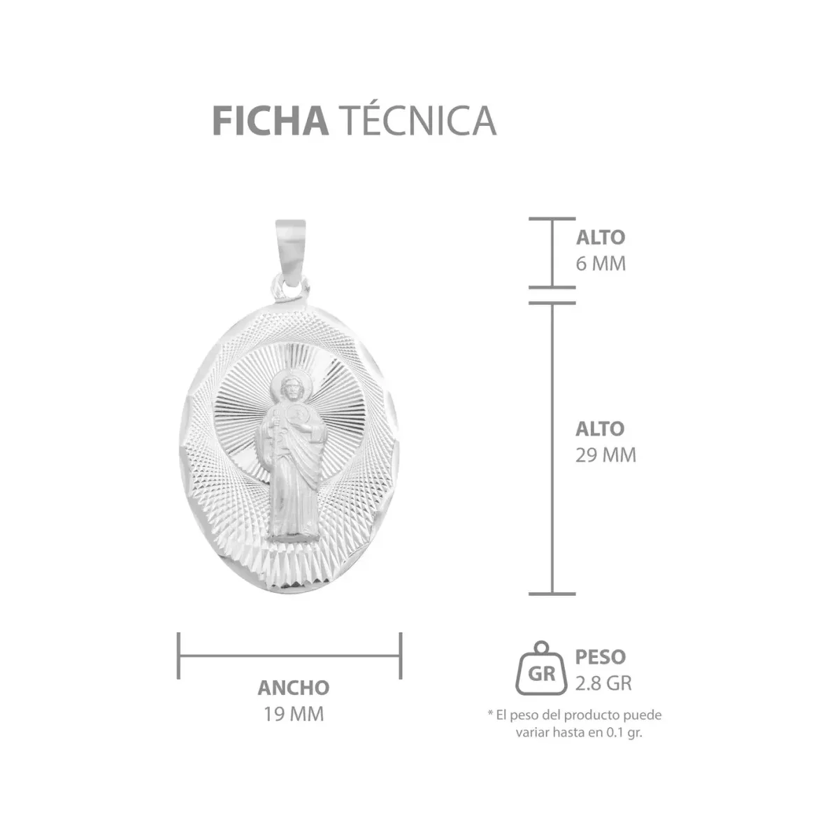 Dije Medalla San Judas Tadeo Plata 925 Ovalada Diamantada Modelo 2201 - Imagen 7