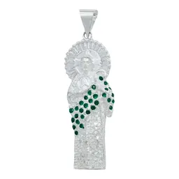 Dije Medalla San Judas Tadeo Plata 925 Zirconia Baguette Verde - Imagen 1
