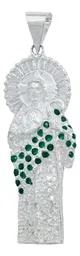 Dije Medalla San Judas Tadeo Plata 925 Zirconia Baguette Verde - Imagen 1