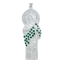 Dije Medalla San Judas Tadeo Plata 925 Zirconia Baguette Verde - Imagen 2