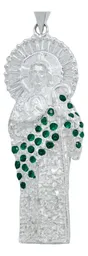 Dije Medalla San Judas Tadeo Plata 925 Zirconia Baguette Verde - Imagen 2