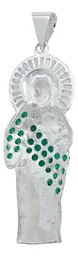 Dije Medalla San Judas Tadeo Plata 925 Zirconia Baguette Verde - Imagen 3