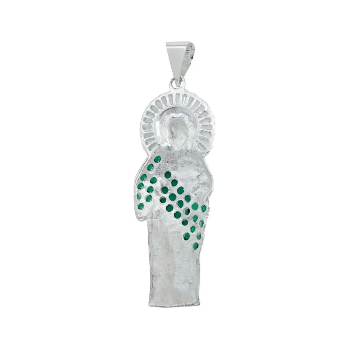 Dije Medalla San Judas Tadeo Plata 925 Zirconia Baguette Verde - Imagen 3