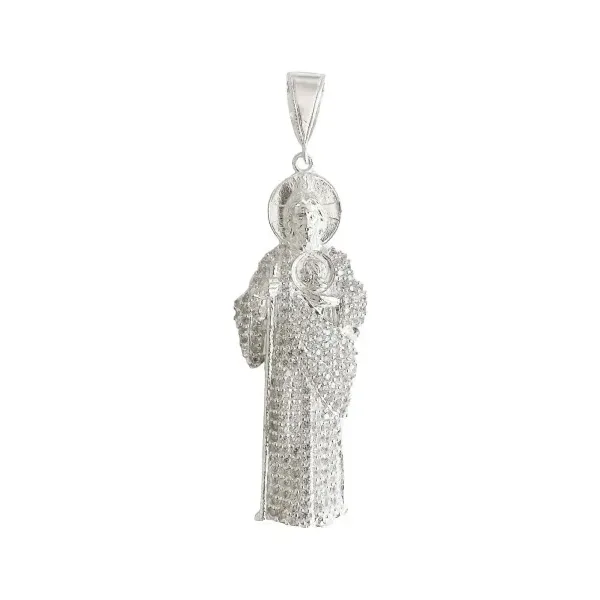 Dije Medalla San Judas Tadeo Plata 925 Zirconia Blanca - Imagen 1