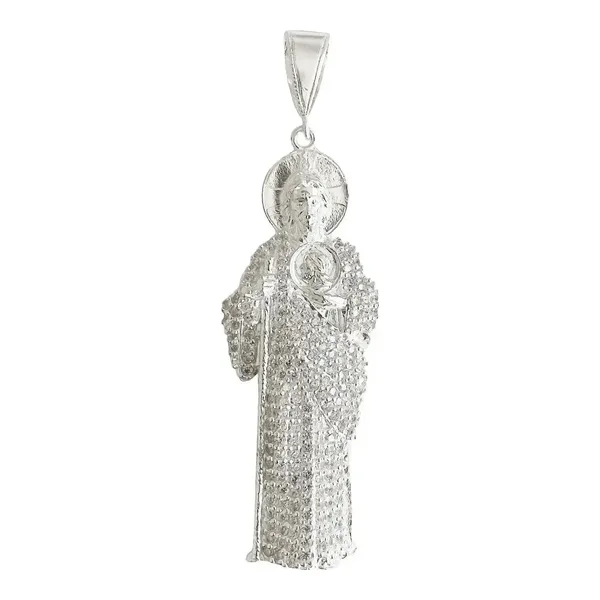 Dije Medalla San Judas Tadeo Plata 925 Zirconia Blanca - Imagen 1