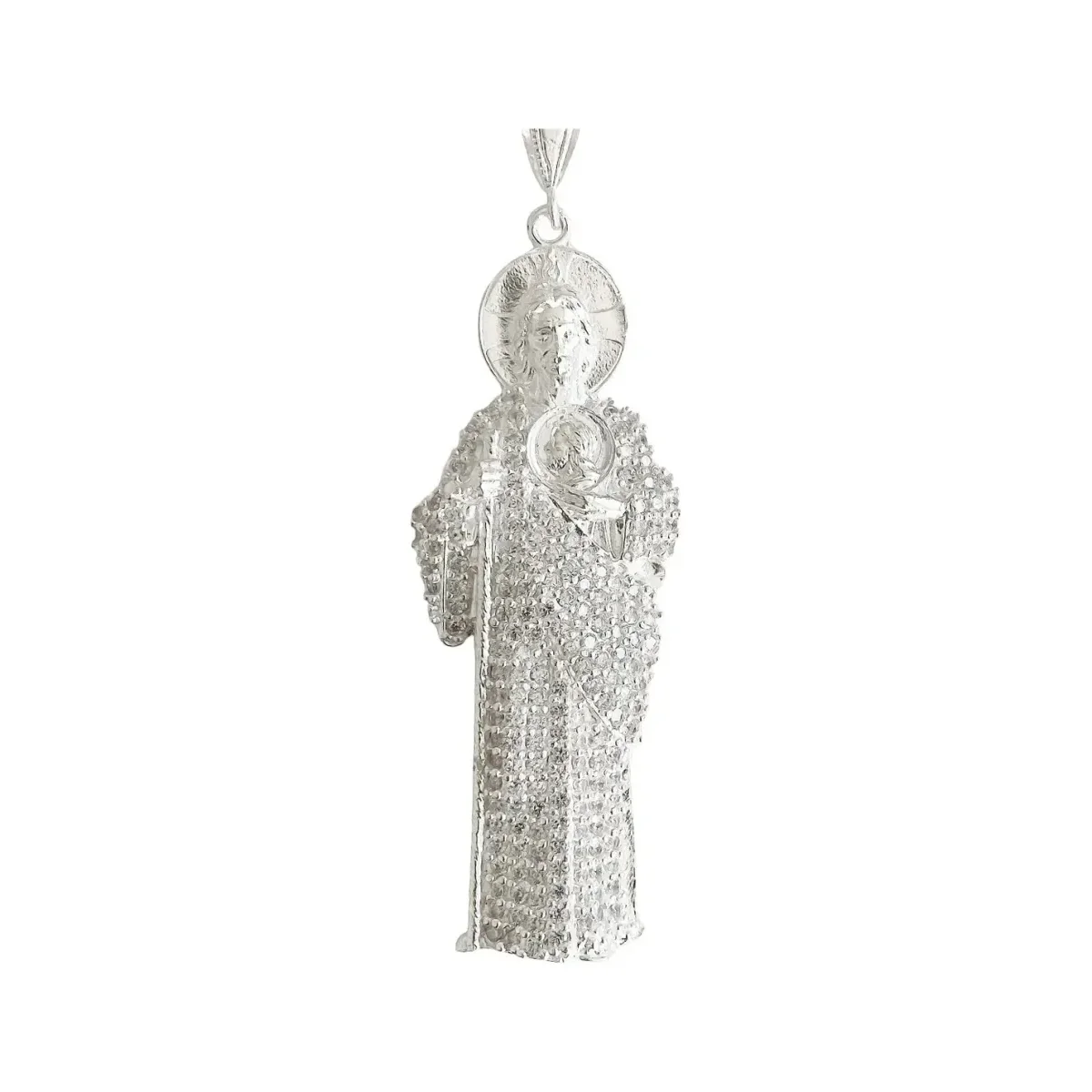 Dije Medalla San Judas Tadeo Plata 925 Zirconia Blanca - Imagen 2