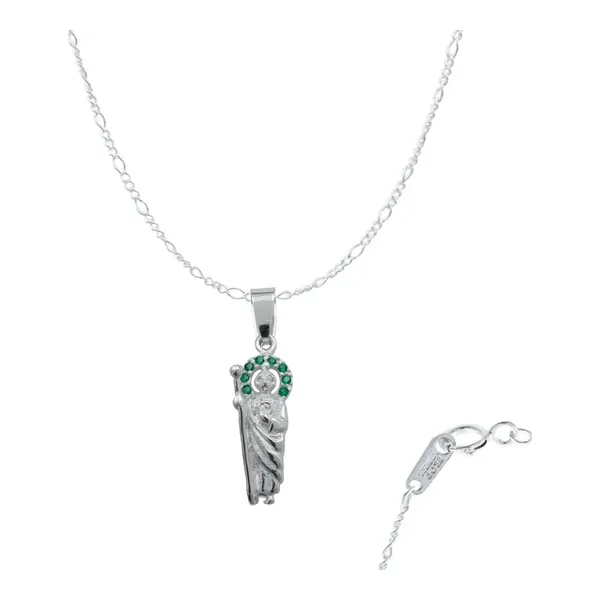 Dije Medalla San Judas Tadeo Plata 925 Zirconia Verde - Imagen 1