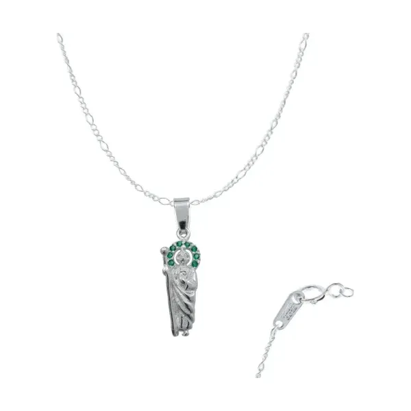 Dije Medalla San Judas Tadeo Plata 925 Zirconia Verde - Imagen 1