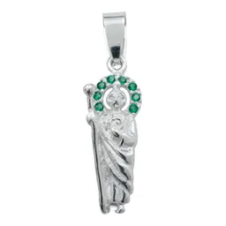 Dije Medalla San Judas Tadeo Plata 925 Zirconia Verde Bandola - Imagen 2