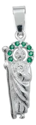 Dije Medalla San Judas Tadeo Plata 925 Zirconia Verde Bandola - Imagen 2