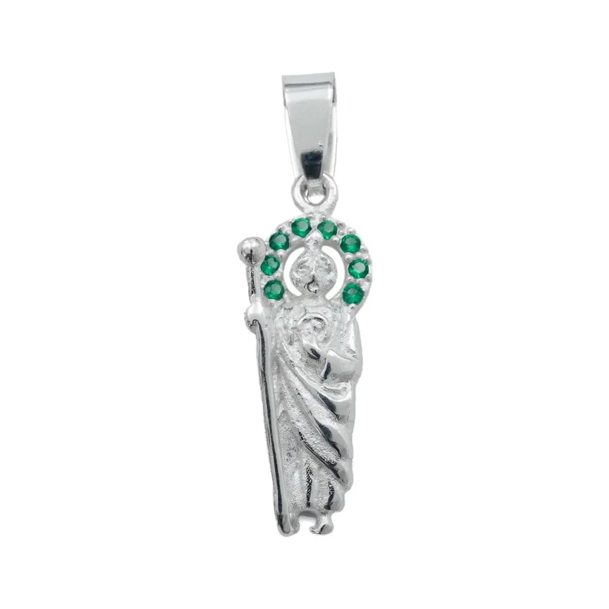Dije Medalla San Judas Tadeo Plata 925 Zirconia Verde Bandola - Imagen 2