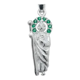 Dije Medalla San Judas Tadeo Plata 925 Zirconia Verde Bandola - Imagen 3
