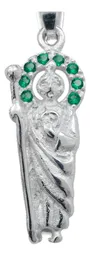Dije Medalla San Judas Tadeo Plata 925 Zirconia Verde Bandola - Imagen 3